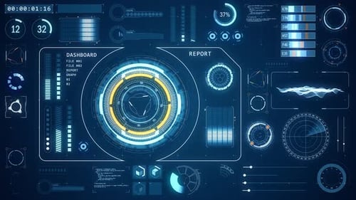 HUD-Technologie-Schnittstellenbildschirm mit futuristischen Elementen Grafik und abstraktem Hintergrund des Chat-Panels