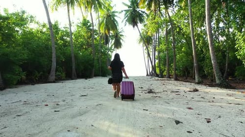 Lady alone enjoys life on exotic coastline beach voyage by blue sea and white sand background of the
