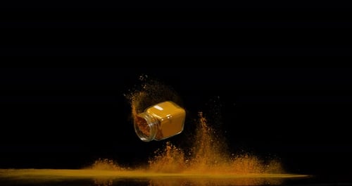 Turmeric, curcuma longa, Powder falling against Black Background, Indian Spice, Slow Motion 4K