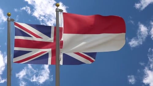 United Kingdom and Indonesia Flags Waving Realistic Animation