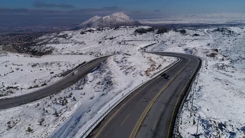 Aerial View Winter Mountain Road