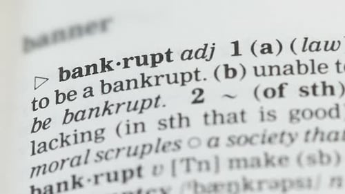 Bankrupt Word in English Dictionary Pointed With Pencil, Market Failure Collapse