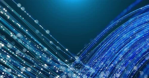 Futuristic Fluid Blue Wavy Lines and Glowing Particles Background