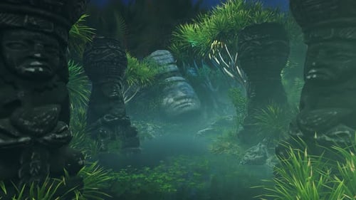 Statues anciennes dans la jungle tropicale