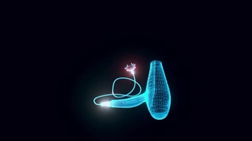 Futuristic Wireframe Hair Dryer with Neon Power Current