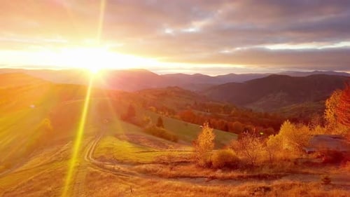 La forêt de montagne sur fond de coucher de soleil