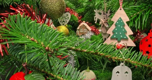 View of the Christmas tree from inside. Parallax effect.