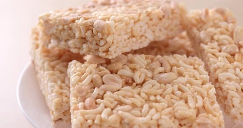 Delicious Peanut Rice Cakes on a Plate, Close Up