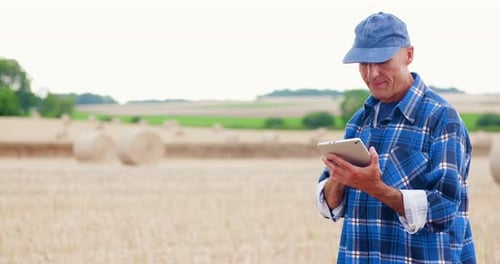 Farmer Using Digital Tablet While Examining Field