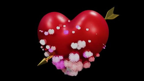 Heart-shaped with a golden arrow and animating flowers.