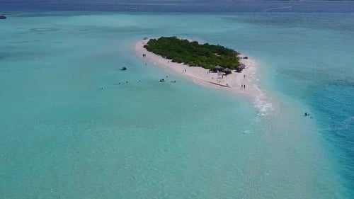 Aerial drone panorama of tropical coast beach by lagoon with sand background