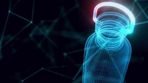 Steel Water Bottle Hologram Close Up 4k