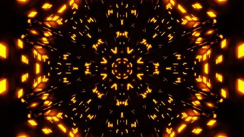 Voler dans un tunnel avec des lumières fluorescentes multicolores clignotantes. Kaléidoscope