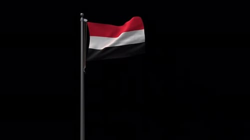 Waving Flag of Yemen on Black Background