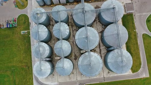 Aerial View of Rural Grain Storage Silo Facility