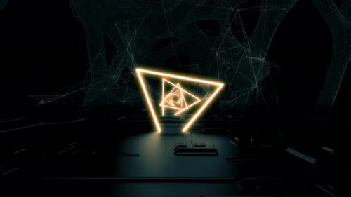 Glowing Neon Triangles Digital Tunnel Loop Background