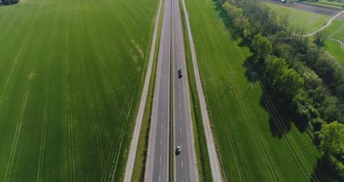Car Passing Highway Aerial View