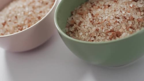 Pink Himalayan Salt in Pink and Green Bowls