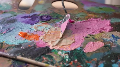 Mixing Pink and Orange Oil Paint on Palette