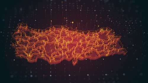 Futuristic Digital Map of Turkey with Warning Indicators