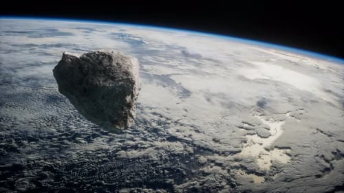Realistic Asteroid Flying Over Earth in Space