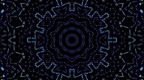 Abstract Geometric Kaleidoscope Pattern with Blue Neon Lights