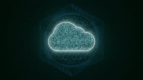 Blue cloud computing with hexagon shape and circle rotation