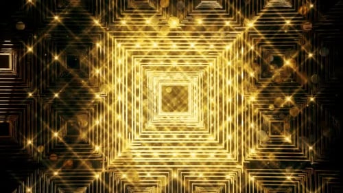 Abstract Golden Geometric Square Tunnel Background Loop