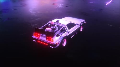 Cyber Punk Futuristic Background With Neon Lights Driving Car