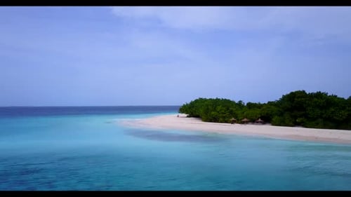 Aerial top view abstract of paradise island beach vacation by blue lagoon with white sand background