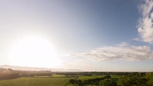 Aerial View of Farmland at Sunrise or Sunset