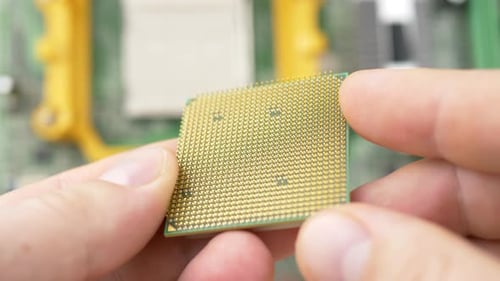 Hand Holds CPU Chip Processor