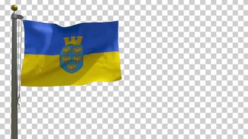 Opole Voivodeship Flag Waving on Pole Realistic Animation