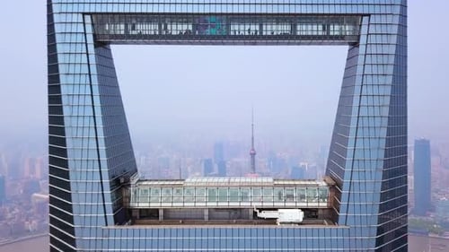 Aerial view of Shanghai Downtown skyline, China. Financial districts in urban city