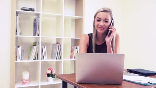 Blonde Business Woman Working at Modern Office