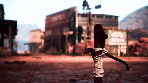 Old Rusted Water Pump in Wild West Town