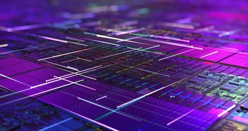 Futuristic Digital Data Flow on a Circuit Board Animation
