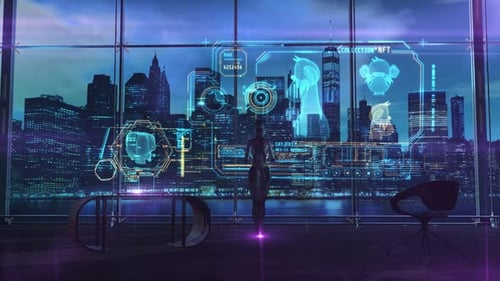 Animated Futuristic Digital Holographic UI with NFT Collection Data