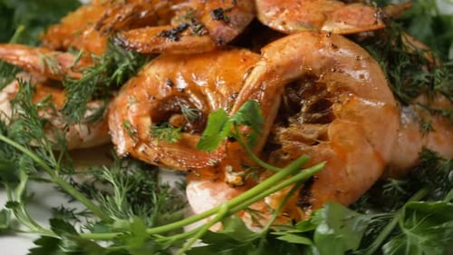 Grilled Jumbo Shrimp with Fresh Herbs Close-Up