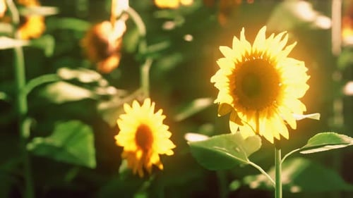 Sunflower Field Landscape at Sunset