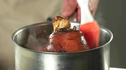 Coooking Pork Shank Close Up.
