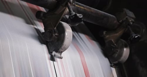 Print Plant Factory. Newspaper Printing at a Plant. Newspaper Printed on a Printing House Machine