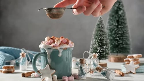 Hot Cocoa with Marshmallows Sprinkled With Powdered Spice