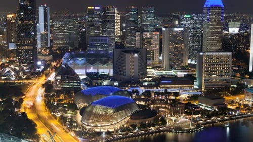 Singapore Night Cityscape Business City Time-lapse