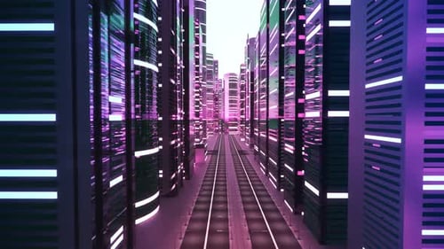 3d render of abstract bright city with skyscrapers. Simple forms of buildings