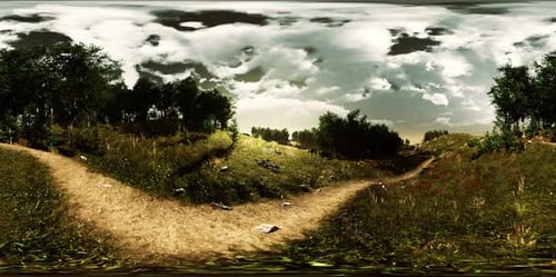 Vista VR360 del campo y el bosque