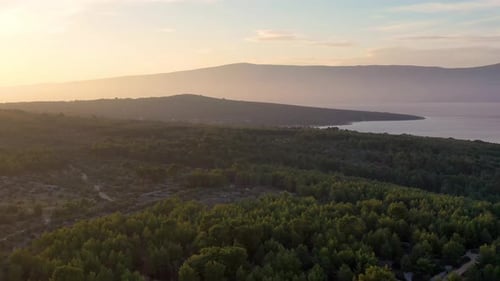 Aerial view on Croatian nature. Landscape during sunset.