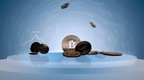 Falling Cryptocurrency Coins on a Futuristic Digital Background