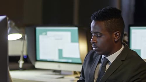 Young Adult Working at Computer in Office