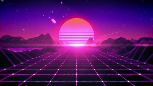 Retro Futuristic Synthwave Grid with Neon Sun
